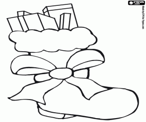 Colorear Bota de Pap� Noel con un lazo y llena de regalos