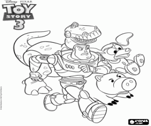 Colorear Buzz Lightyear al mando de un grupo de juguetes
