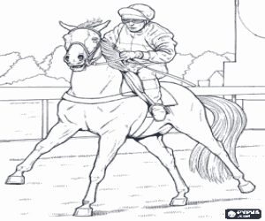 Colorear Caballo y jockey en una carrera de caballos en el hip�dromo