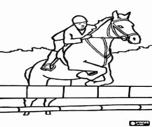 Colorear Caballo y su jinete superando un obst�culo en un concurso de saltos