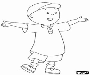 Colorear Caillou con gorra, contento y con los brazos abiertos en verano