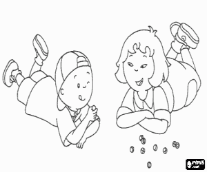 Colorear Caillou jugando a las canicas o balitas con su amiga Sara