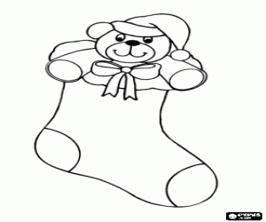 Colorear Calcet�n navide�o colgado con un osito de peluche