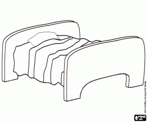Colorear Cama individual con cabezal o cabecero y pie de cama, colch�n y almohada