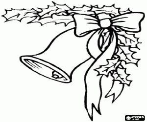 Colorear Campana navide�a decorada con hojas de acebo y una cinta con un gran lazo