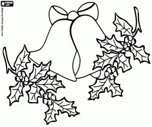Colorear Campanas navide�as decoradas con hojas de acebo