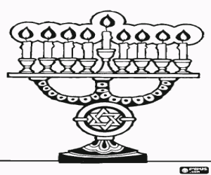 Colorear Candelabro de nueve brazos con las velas encendidas, la Januqui� usado en la J�nuca