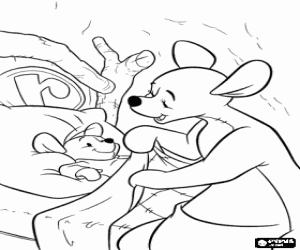 Colorear Cangu poniendo en la cama a Rito, el peque�o canguro
