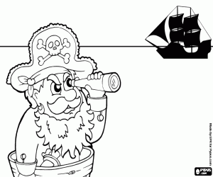 Colorear Capit�n del barco pirata observando otro barco con el catalejo