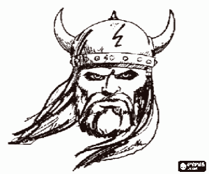 Colorear Cara de vikingo con bigote y barba y con el casco con cuernos