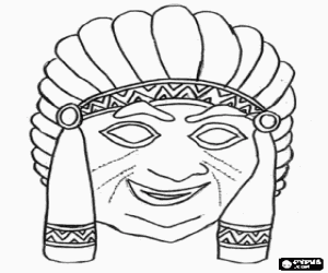 Colorear Careta de jefe indio con las plumas