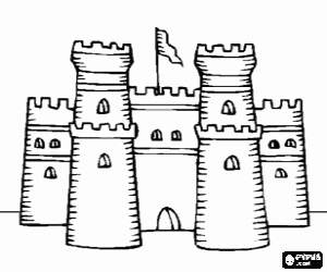 Colorear Castillo con dos torres y bandera