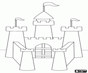 Colorear Castillo con tres torres con sus banderas