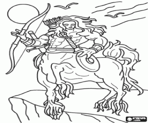 Colorear Centauro armado con arco, flechas y espada - Ser con el torso y la cabeza de humano y el cuerpo de caballo