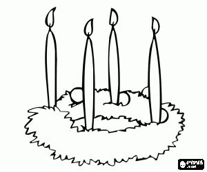 Colorear Centro ornamental para la mesa de Navidad con cuatro velas encendidas