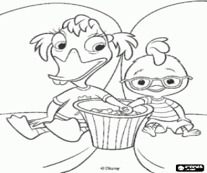 Colorear Chicken Little de la mano con su novia Abby Patosa en el cine