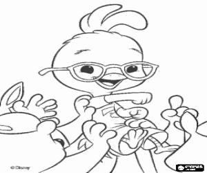 Colorear Chicken Little, el vencedor, ovacionado por sus amigos