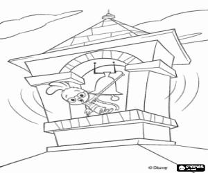 Colorear Chicken Little haciendo sonar la campana de la escuela para avisar al pueblo de un pel�gro