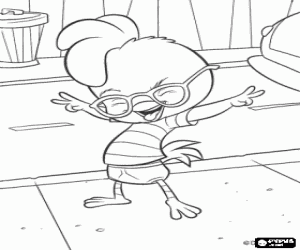 Colorear Chicken Little muy contento y haciendo el signo de la victoria