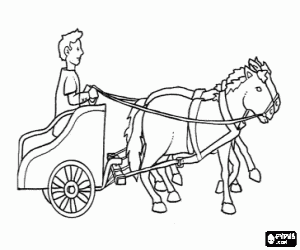 Colorear Ciudadano de la antigua Roma en su carruaje tirado por dos caballos