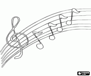Colorear Clave de sol y notas musicales en un pentagrama 