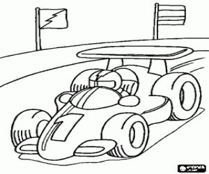 Colorear Coche de carreras con piloto en un circuito