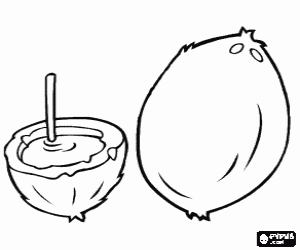 Colorear Cocos, uno entero y otro partido con el agua de coco