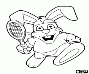 Colorear Conejo con una raqueta de tenis