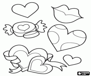 Colorear Corazones y besos para el d�a de la madre