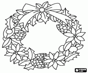 Colorear Corona decorativa hecha de elementos vegetales t�picos de Navidad