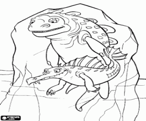 Colorear Cretaceous y Maelstrom son dos reptiles marinos muy peligrosos, un geosuaro y un pliosauro congelados en un gran bloque de hielo 