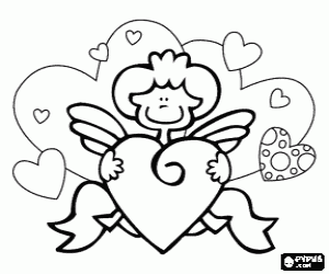 Colorear Cupido con una decoraci�n hecha con corazones