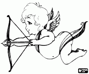 Colorear Cupido disparando una flecha con el arco