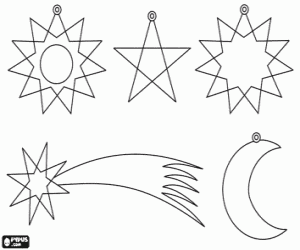 Colorear Decoraciones navide�as para colgar, estrellas, luna y la estrella de Navidad