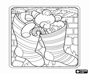 Colorear Dibujo con dos calcetines navide�os con juguetes colgados de la chimenea