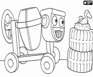 Colorear Dizzy, la mezcladora de cemento es la m�quina m�s joven del equipo de Bob, con Ave