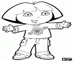 Colorear Dora, la exploradora, con una camiseta con flores