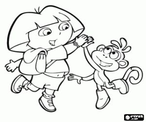 Colorear Dora la exploradora y su amigo el mono Botas 