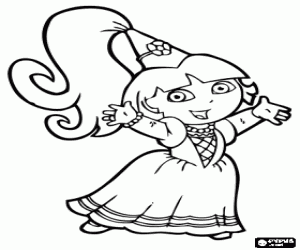 Colorear Dora vestida como una princesa
