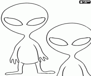 Colorear Dos alien�genas de grande cabeza y grandes ojos
