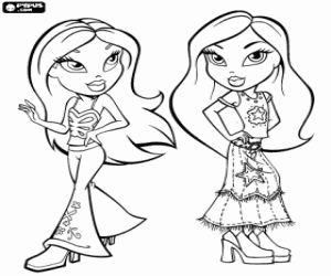 Colorear Dos chicas Bratz con sus modelos de verano estilo hippy