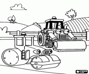 Colorear Dos de las m�quinas de Bob trabajando en la carretera: la retroexcavadora Scoop y la aplanadora Roley