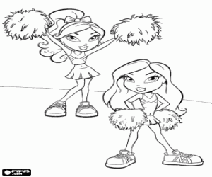 Colorear Dos mu�ecas Bratz vestidas de animadoras