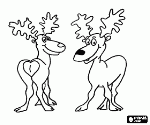 Colorear Dos renos de Navidad felices