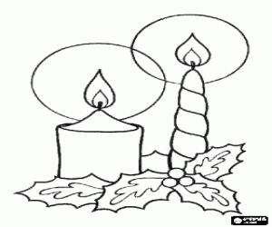 Colorear Dos velas encendidas decoradas con hojas de acebo