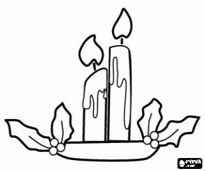 Colorear Dos velas navide�as encendidas en un plato decorado con hojas de acebo