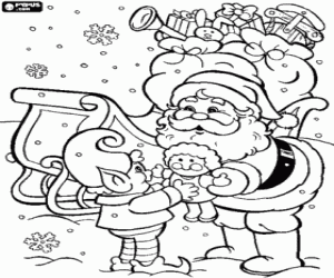 Colorear Duende ayudando a Pap� Noel para repartir los regalos de Navidad