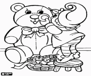 Colorear Duende de Navidad trabajando en un osito de peluche