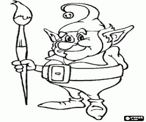 Colorear Duende navide�o con su gran pincel de pintar juguetes
