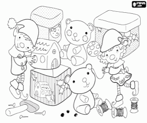 Colorear Duendes de Navidad haciendo los juguetes para los regalos